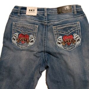 Sky Premium Collection Jeans 14x30 Stone Embellished Bootcut Angel Wings Heart